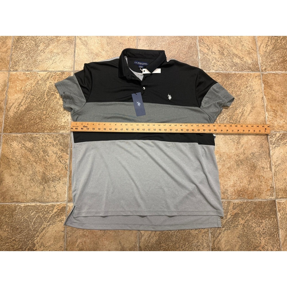 US Polo Assn Mens XXL Colorblock Performance Polo Shirt Black Grey Feel Dry NWT - Picture 3 of 6